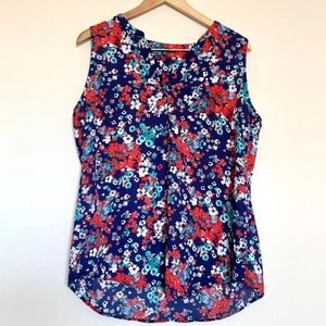 Adrianna Papell Navy Red Floral Tank Top